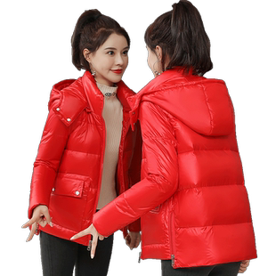 红色羽绒服女短款2025年新款韩版连帽冬装女士时尚气质羽绒衣外套