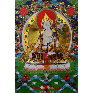 西藏镀金烫金唐卡 白度母唐卡玄关装饰壁画装裱精美唐卡客厅挂画