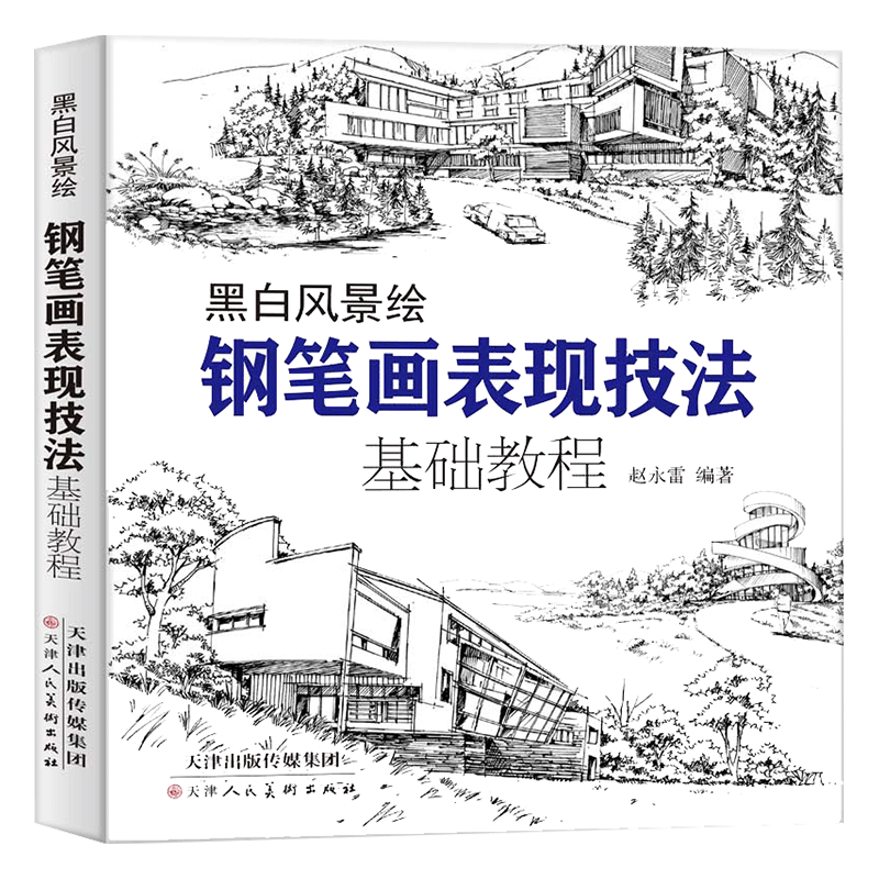 鋼筆畫黑白風(fēng)景繪 鋼筆畫手繪表現(xiàn)技法鋼筆畫建筑素材鋼筆畫技法基礎(chǔ)教程臨摹畫冊書籍繪畫教程書繪畫教程零基礎(chǔ)風(fēng)景畫 天津人美