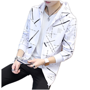 连帽卫衣男韩版潮流学生装青少年春季薄款修身上衣开衫运动服外套