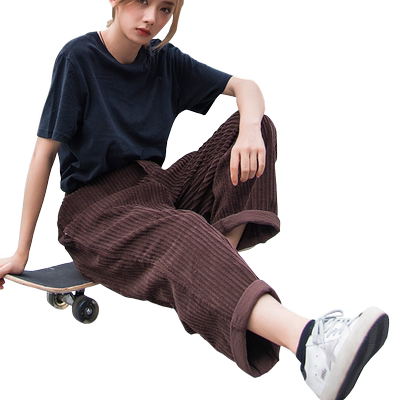 灯芯绒裤子阔腿裤以田宽松条绒裤