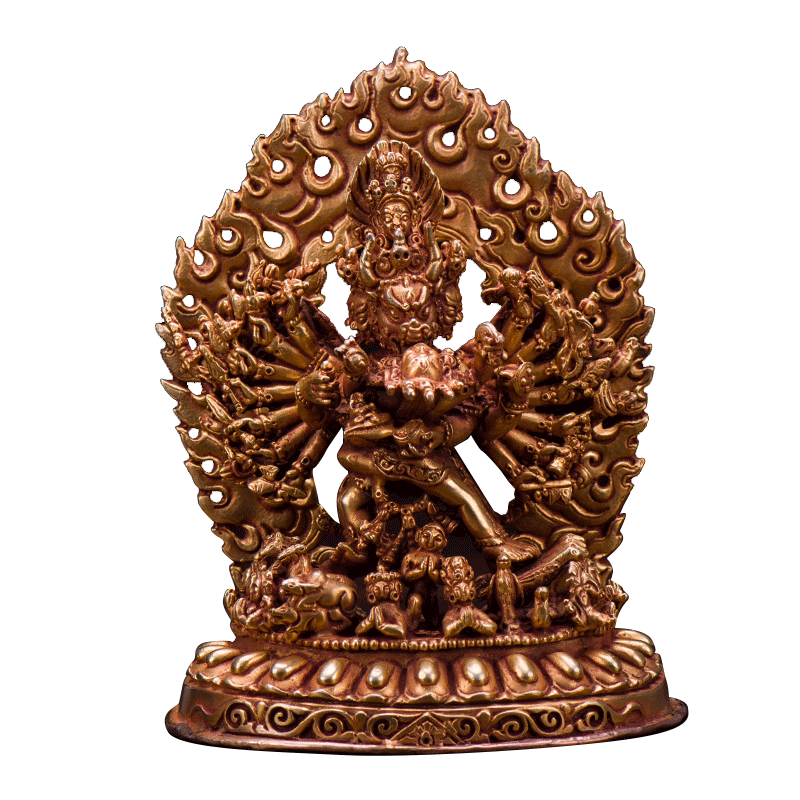 欧斯特《大威德金刚铜像》 尼泊尔手工5寸铜全鎏金客厅中式摆件
