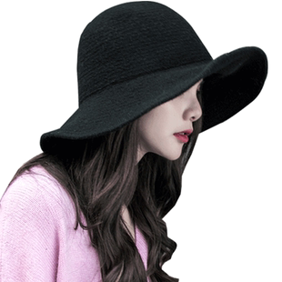 2025秋冬天针织毛线大檐渔夫帽子女时尚洋气韩版百搭纯色休闲盆帽
