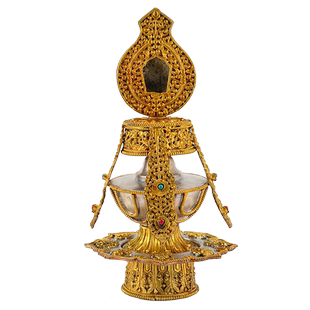 欧斯特常寿宝瓶 尼泊尔铜器鎏金银佛前供具 佛具用品摩尼宝瓶摆件