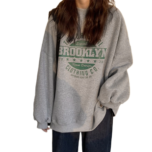 古着vintage卫衣女春秋薄款无帽韩版潮学生宽松oversize上衣外套