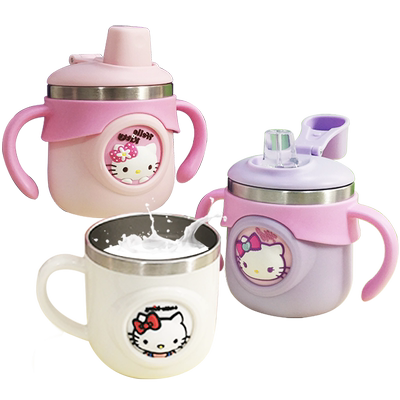 儿童牛奶不锈钢吸管带盖喝水杯