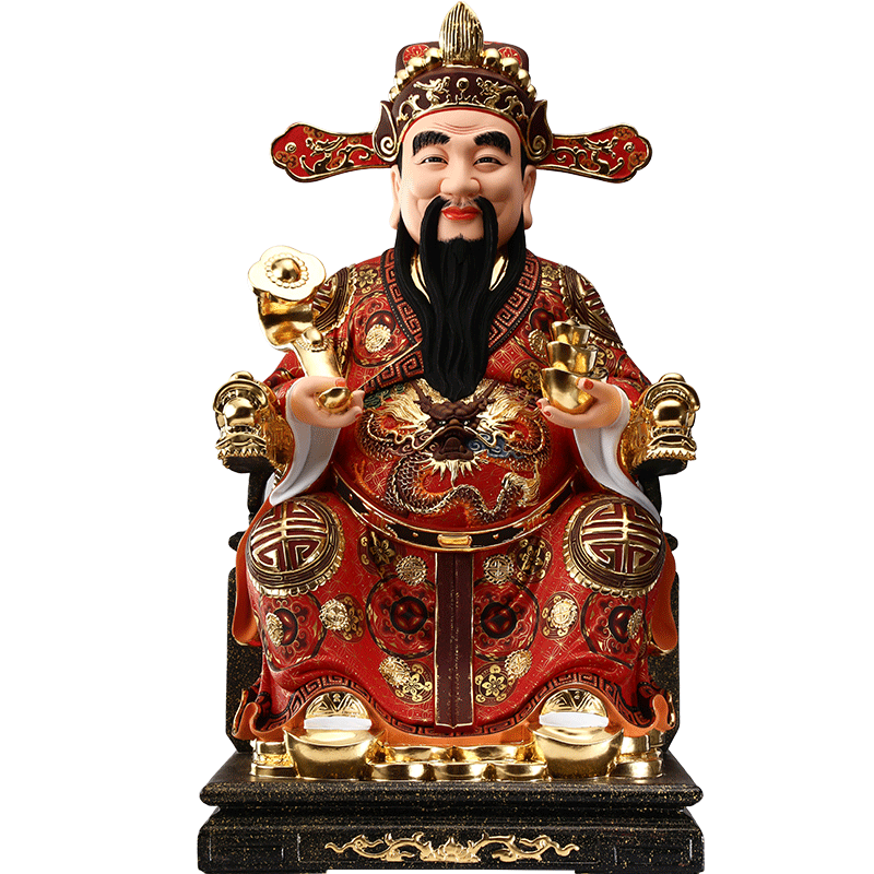 台湾彩绘木雕财神爷摆件圆通佛具