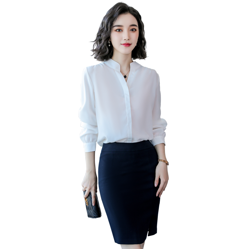 诗璐雅白色衬衫女西裙两件套气质