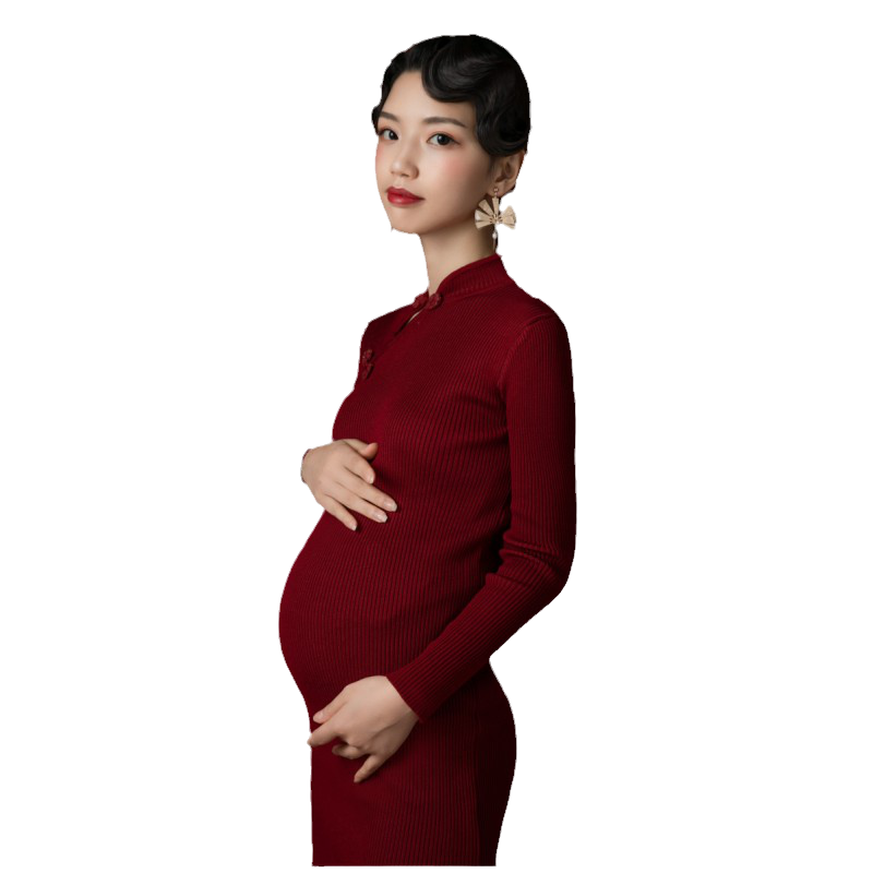 展会新款孕妇照服装红色旗袍样片