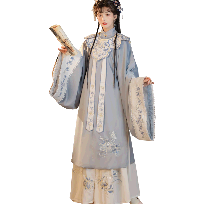 醉婉亭原创汉服女春季花梦吟明制立领斜襟长衫齐腰马面裙云肩套装