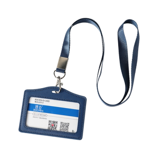 单面显示高级感真皮透明工牌卡套校牌工作证套卡片套公交卡门禁吊牌小卡厂牌套蓝色员工胸卡带定制挂绳logo