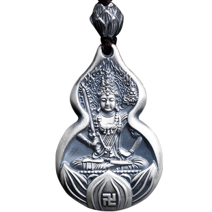 纯银本命年佛吊坠虚空藏菩萨十二生肖属虎年普贤文殊男士女项链