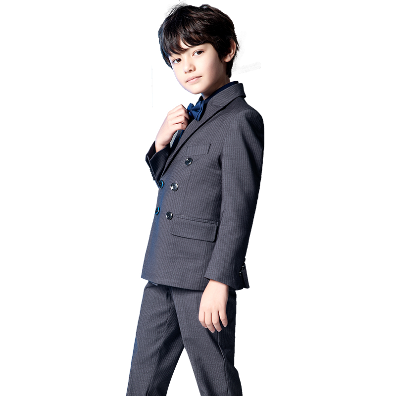 兒童西裝套裝男童英倫條紋西服花童鋼琴表演走秀禮服胖童西裝大碼