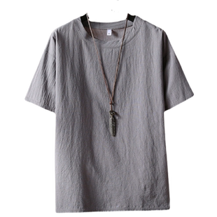 夏季棉麻男士中国风纯色亚麻宽松大码短袖t恤日系半袖潮牌体恤衫