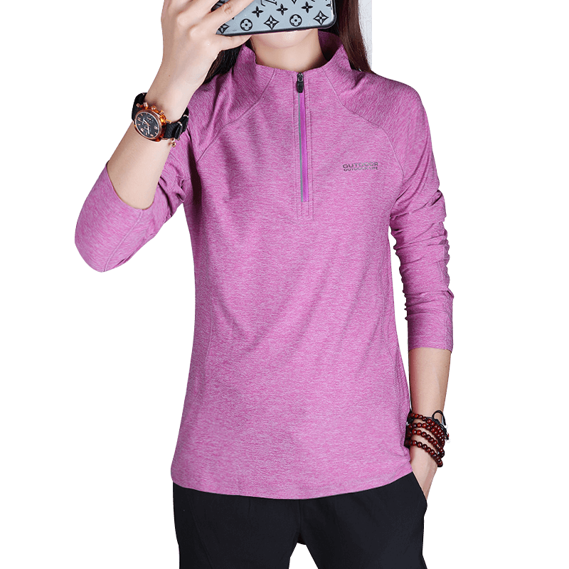 速干t恤女立领长袖户外运动体恤透气速干衣女春秋款跑步上衣排汗