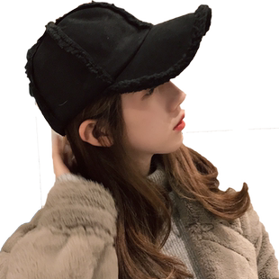 帽子女秋冬天保暖羊羔绒鸭舌帽潮韩版加厚貉子毛球棒球帽男弯檐帽