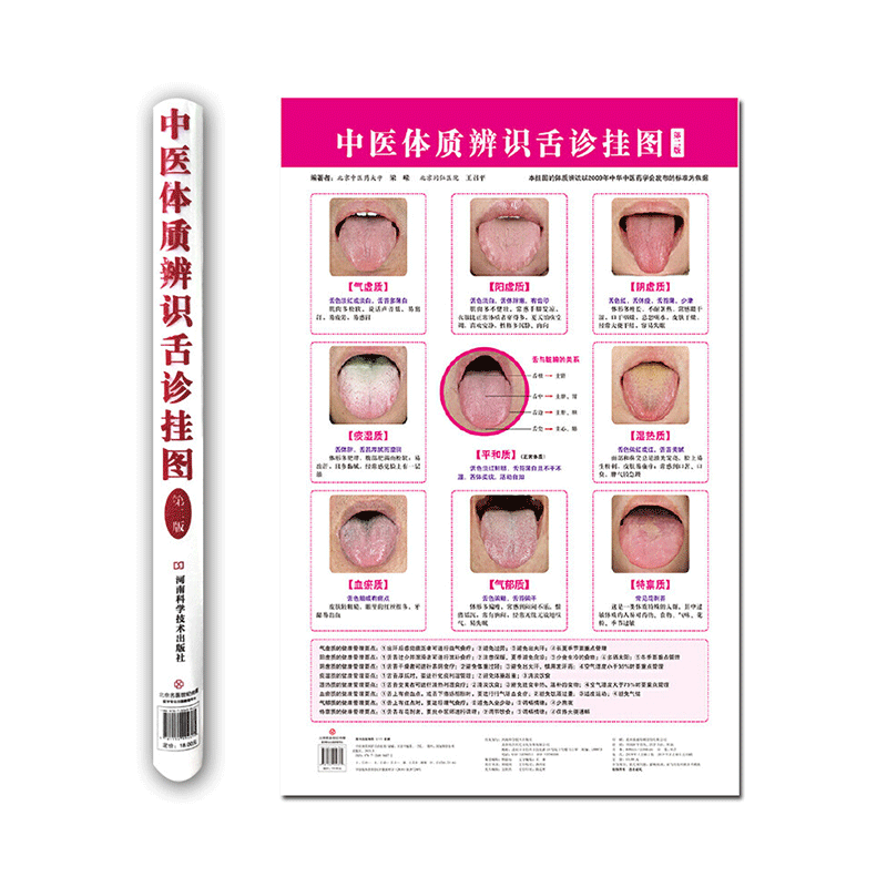 中医体质辨识舌诊挂图第2版梁嵘中医望舌诊病气虚质/阳虚质/阴虚质/痰湿质/湿热质/血瘀质/气郁质/特禀质舌象健康管理要点挂图_虎窝淘