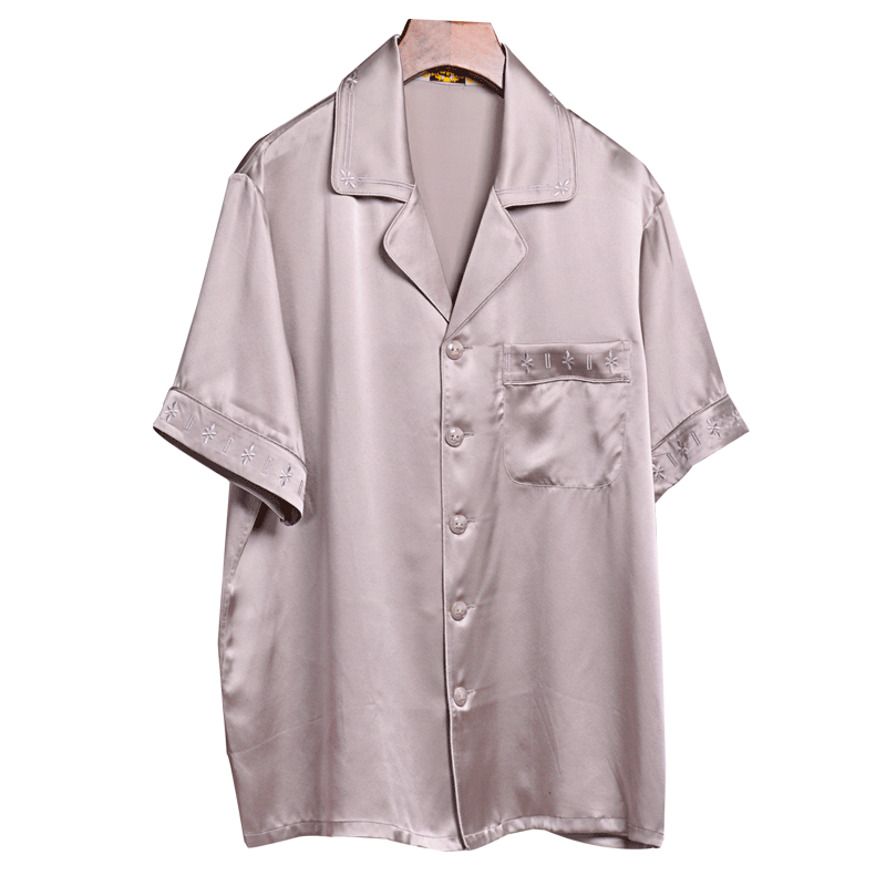 美标丝绸男士款睡衣19姆米真丝短袖长裤100%桑蚕丝家居服送父亲爸