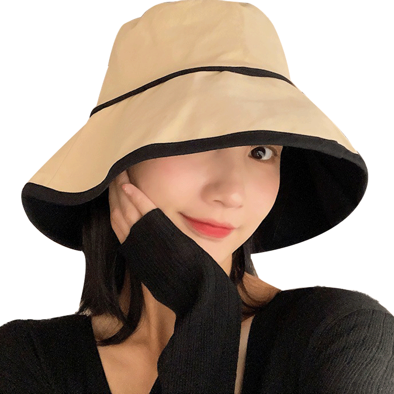 漁夫帽女夏小香風(fēng)韓版設(shè)計(jì)經(jīng)典百搭大檐遮臉遮陽防曬帽子雙面