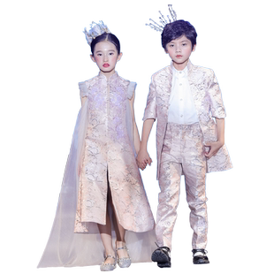 儿童走秀礼服2025男孩女童古筝西装套装帅气立领中国风演出礼服冬