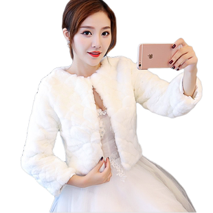 婚纱披肩冬新娘结婚礼白色加厚保暖小外套秋季伴娘礼服旗袍斗篷毛