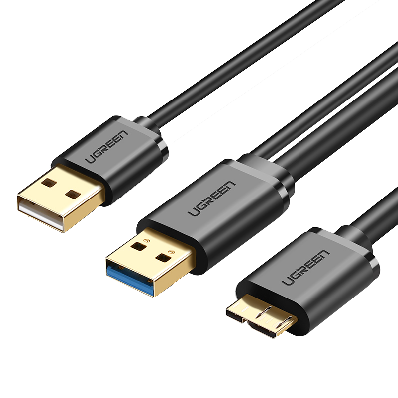 绿联 USB3.0移动硬盘数据线双usb供电适用于WD希捷西部东芝note3s5连接笔记本台式电脑延长线手机充电器