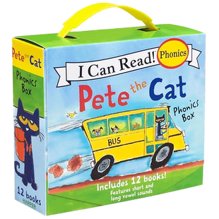 皮特猫12册盒装 Pete the Cat Phonics 英文原版绘本 i love my white shoes 同系列 自然拼读系列 宝宝学习英语入门启蒙图书