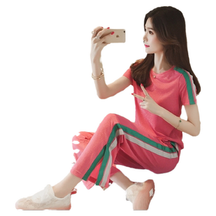 时尚运动套装女夏天休闲跑步服韩版九分阔腿裤短袖t恤学生两件套