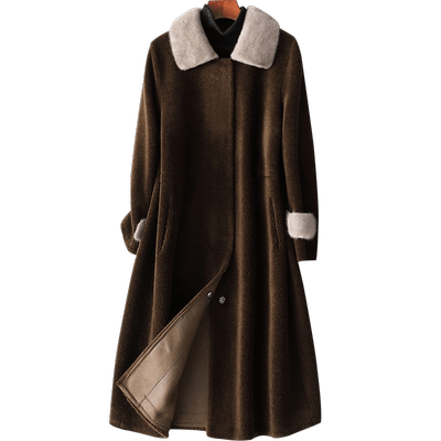 羊剪绒大衣新款水貂毛领中年妈妈