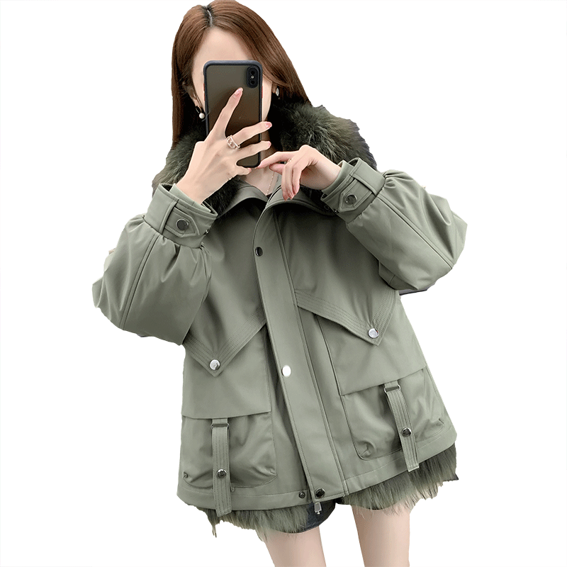 女冬时尚简约貉子皮草外套派克服
