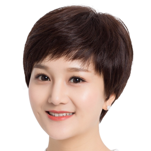 假发女短发妈妈真发套短卷发中老年女士全头套真人发丝自然假发套
