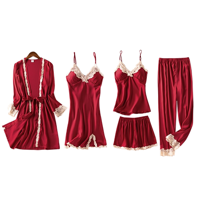 夏季春秋天冰丝绸五件套性感睡衣