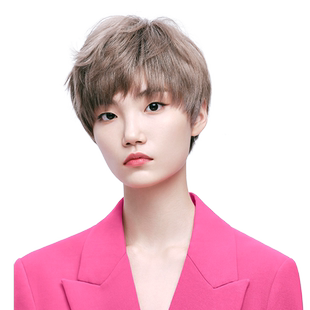 瑞贝卡假发女斜刘海纹理烫短碎直发全真人发蓬松自然时尚中性头套