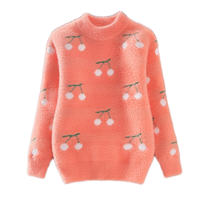 女童毛衣加厚加绒水貂绒套头中大童针织衫冬季儿童保暖打底衫女孩