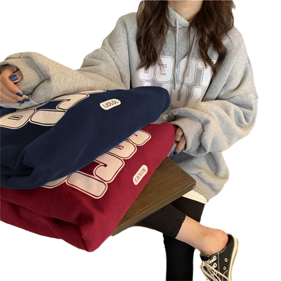 加绒加厚新款bf慵懒风连帽卫衣