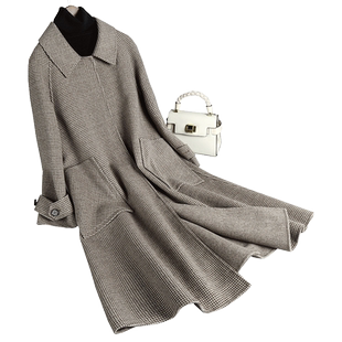 清仓妈妈格子千鸟格大衣女双面呢长款毛呢中长款新款羊毛宽松女装