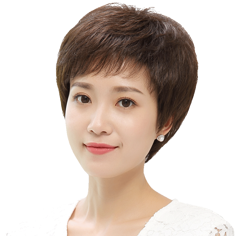 假发女短发自然型妈妈中老年女士短卷发套真人发丝全头套全真发式