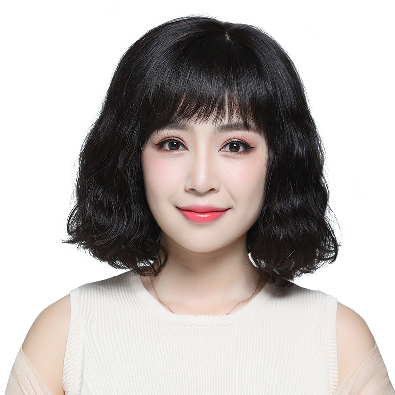 逼真风修脸中长波浪卷假发女短发