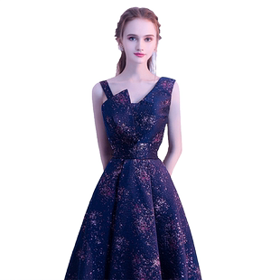 晚礼服女宴会气质轻奢小众高端蓝色主持人端庄大气正式场合连衣裙