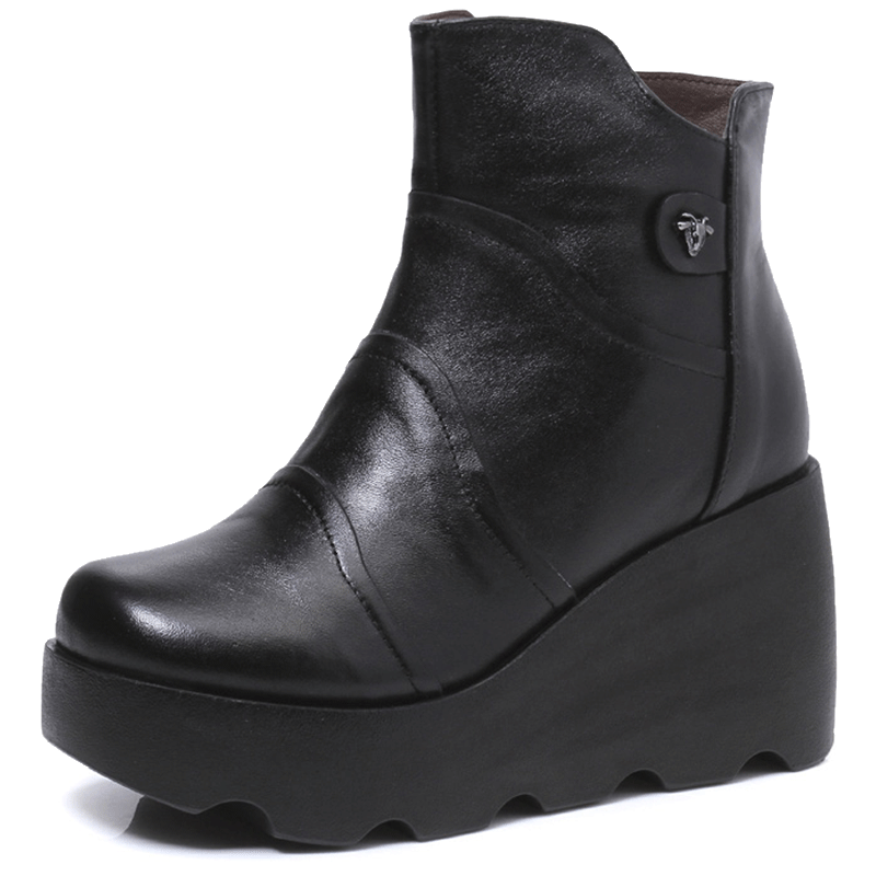 2025秋冬新款高跟女短靴松糕厚底马丁靴潮女短靴坡跟真皮女鞋皮鞋