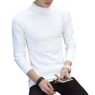 白色半高领打底薄款加绒厚针织衫