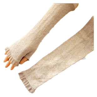 瑞迪卡欧春夏女棉质蕾丝加长薄款吸汗半露指开车防滑遮阳触屏手套