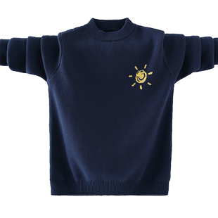 2026新款男童中大童毛衣加绒加厚圆领套头洋气针织衫纯棉毛线衫潮