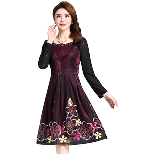 古贝莎高端品牌秋冬刺绣妈妈宴会婆婆装婚宴礼服年会连衣裙女