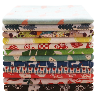 棉麻布料 ins亚麻布艺桌布窗帘花布格子沙发手工布料布头清仓处理