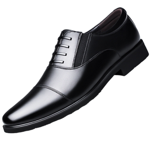 富贵鸟三接头皮鞋男真皮商务正装黑色软底一脚蹬中年爸爸大码小码