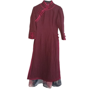 奥黛款旗袍改良版连衣裙年轻款中式女装日常可穿亚麻长款旗袍裙