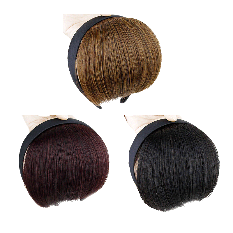 加厚刘海假发片女真发全真人发遮白发齐刘海遮白发卡发箍式刘海片