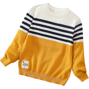 儿童薄款毛衣春秋男童条纹针织衫秋装中大童宝宝套头上衣毛线衣冬