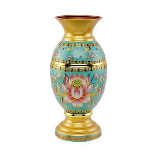 珐琅彩色莲花合金供佛花瓶观音净瓶插花瓶一对家居装饰品摆件